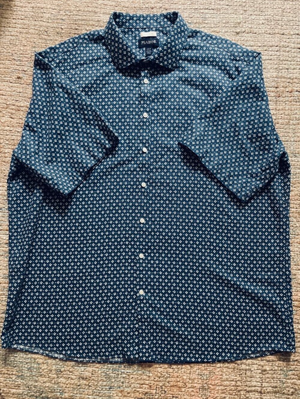 Jos. A. Bank Mens 3XLT Linen Cotton Shirt Blue Geometric Tailored Fit Big Tall